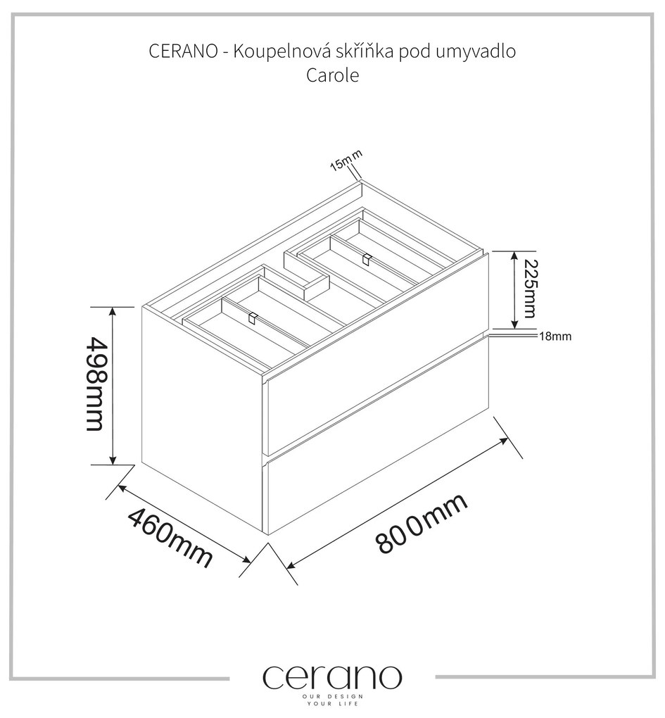Cerano Carole, závesná skrinka pod umývadlo 80x46x50 cm, biela matná, CER-CER-431557