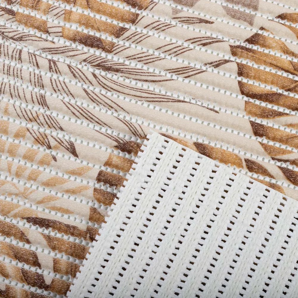 Kúpeľňová penová rohož / predložka PRO-045 Hnedo-béžové tropické listy - metráž šírka 65 cm