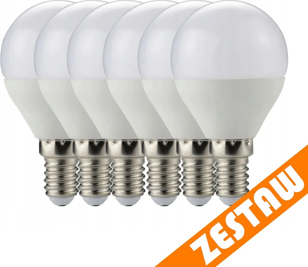 SADA 6x LED žiarovka E14 G45 3W guľová 270lm - studená biela