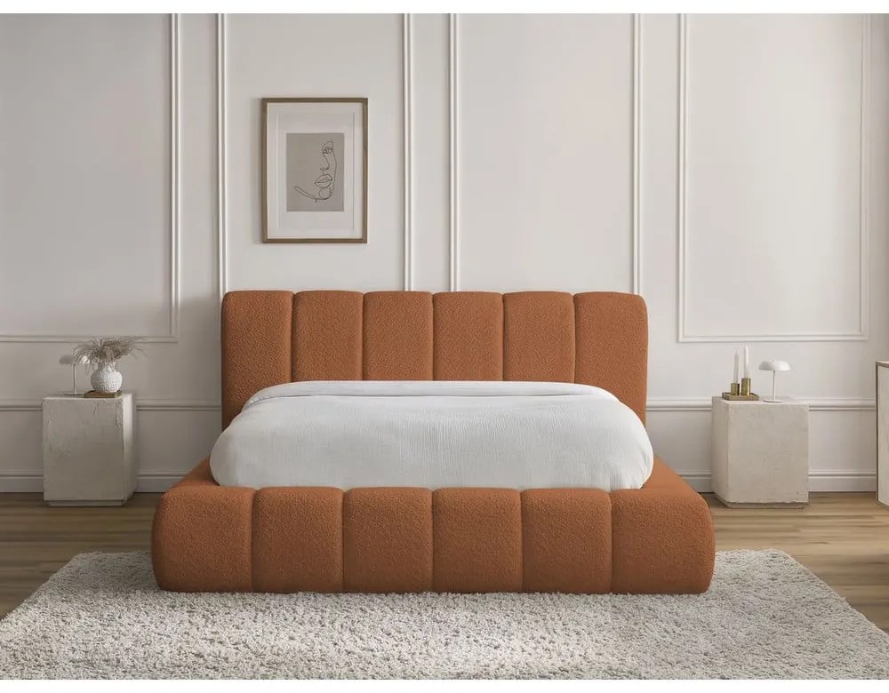 Oranžová čalúnená dvojlôžková posteľ s úložným priestorom s roštom 140x190 cm Denali – Bobochic Paris