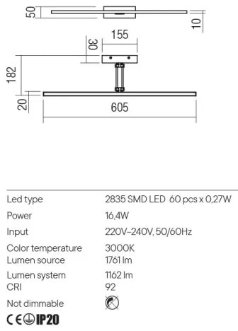 Redo 01-3463 - LED Obrazové svietidlo LINEAR LED/8W/230V 60,5 cm CRI 92 čierna