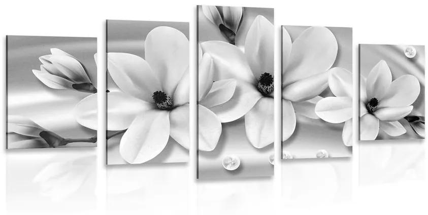 5-dielny obraz luxusná magnólia s perlami v čiernobielom prevedení Varianta: 200x100