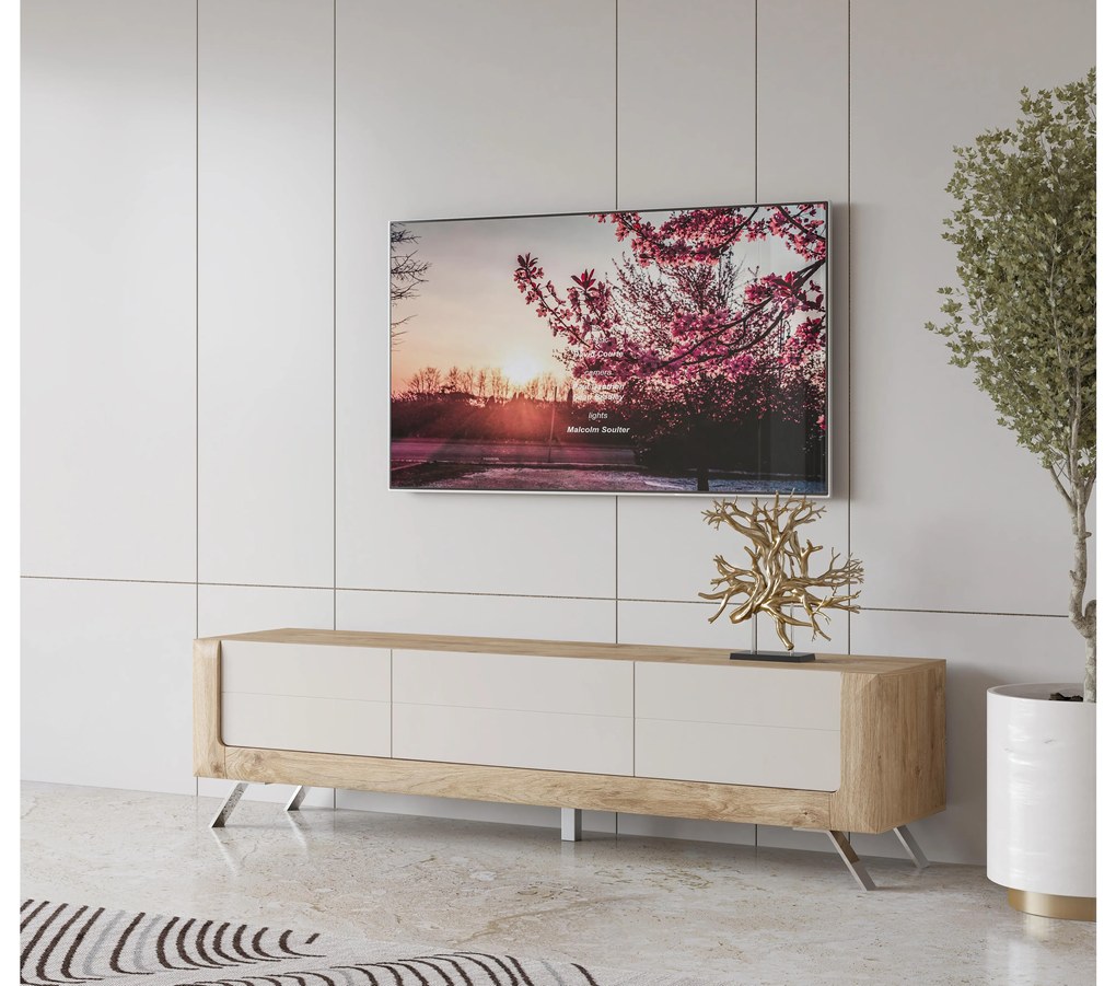 TV stolík/skrinka Kassie Typ 40 (kašmír + dub zlatý harbor). Akcia -20%. Vlastná spoľahlivá doprava až k Vám domov. 1108354