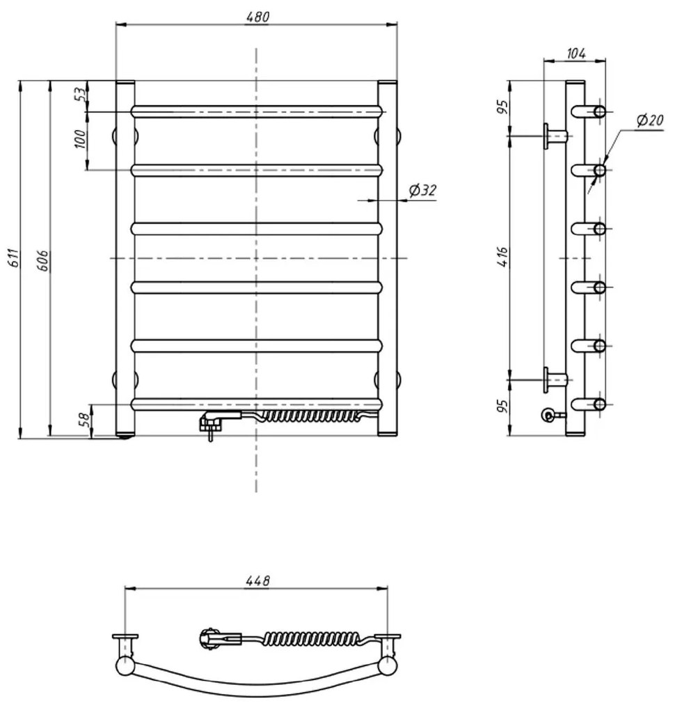 Aqualine Aqualine, SUPE elektrický sušiak uterákov, 480x600mm, 148W, biela, SU148