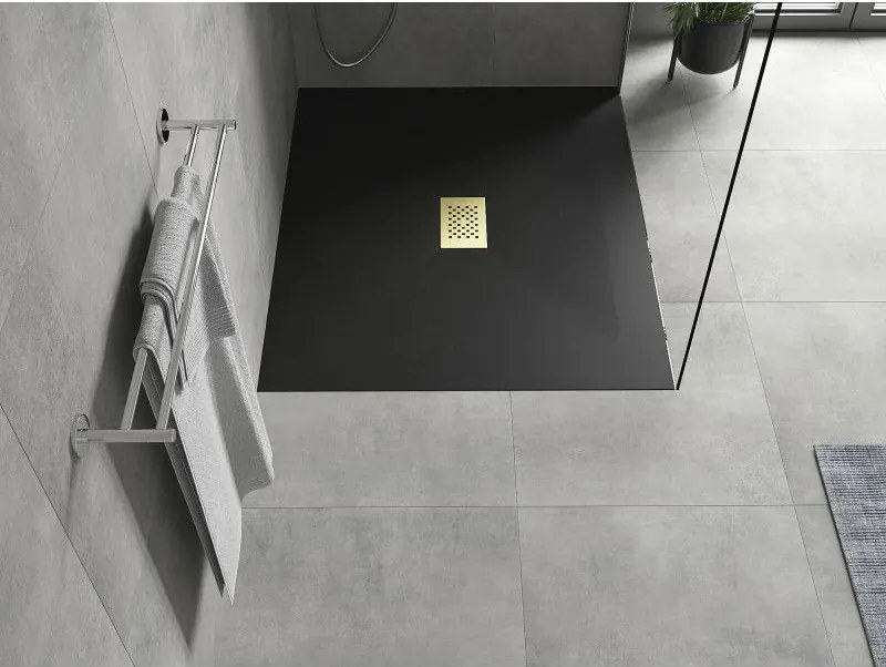 Mexen Hugo, obdĺžniková sprchová vanička SMC 130 x 100 cm, čierna, zlatá krytka, 42701013-G