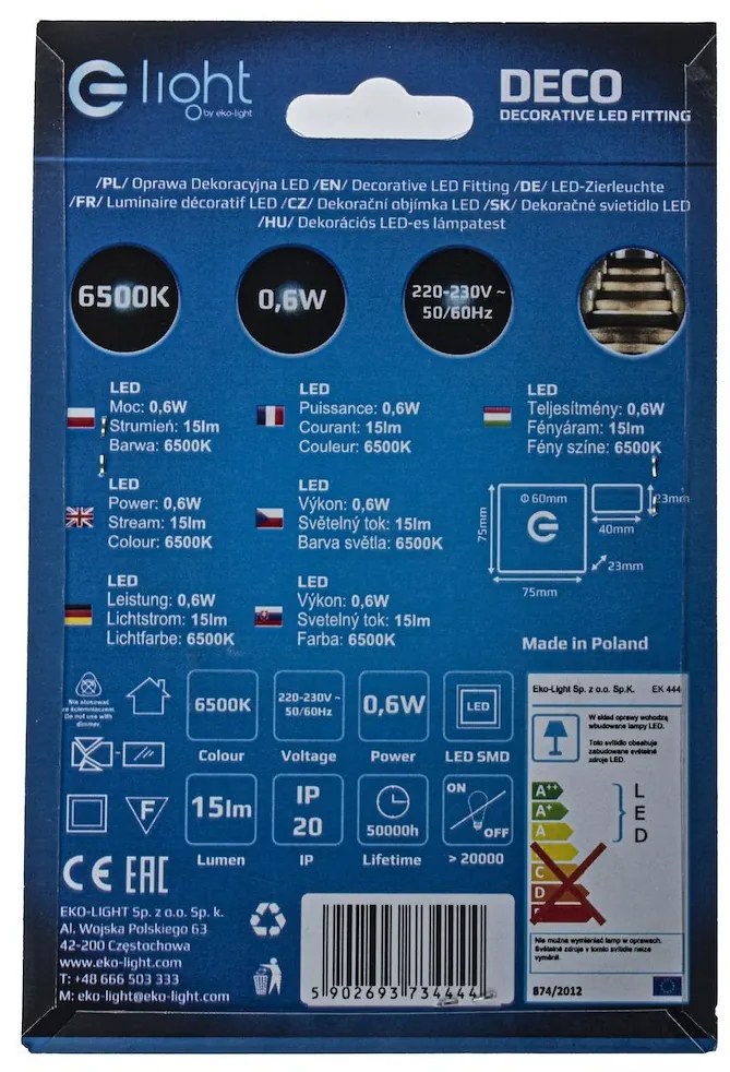 Schodiskové LED svietidlo Deco, 1x LED 0,6w, 6500k, s