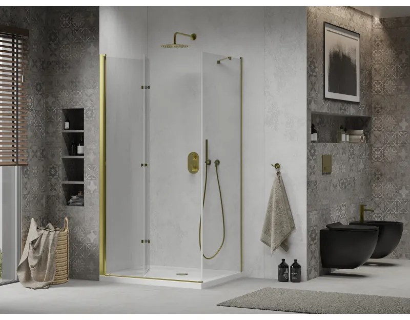 Mexen Lima sprchovací kút 70x80cm, 6mm sklo, zlatý profil - číre sklo + Slim sprchová vanička - 856-070-080-50-00-4010