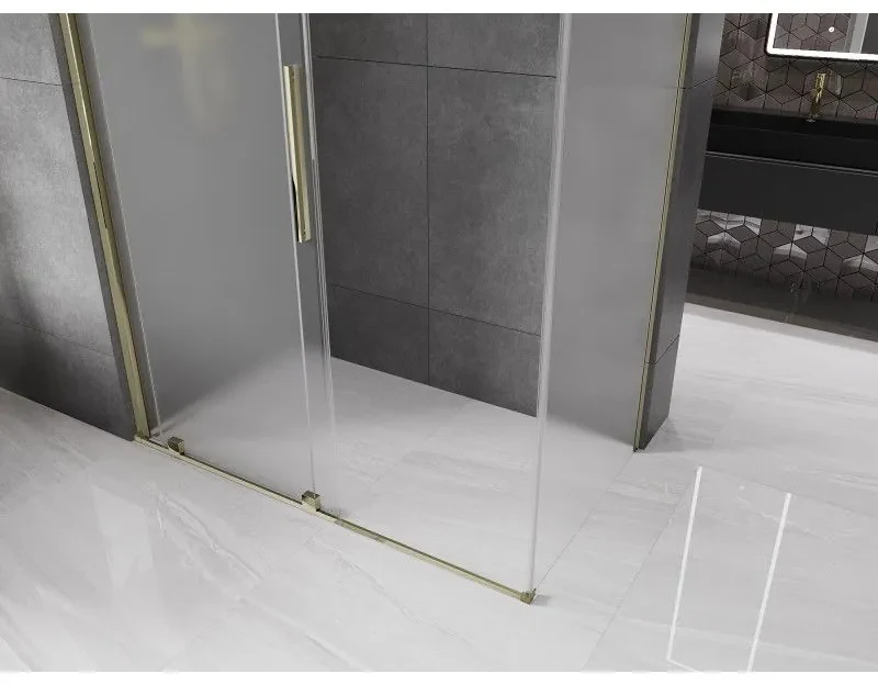Mexen Velar, sprchový kút s posuvnými dverami 140 x 75 cm, 8mm sklo námraza, zlatá lesklá, 871-140-075-31-50