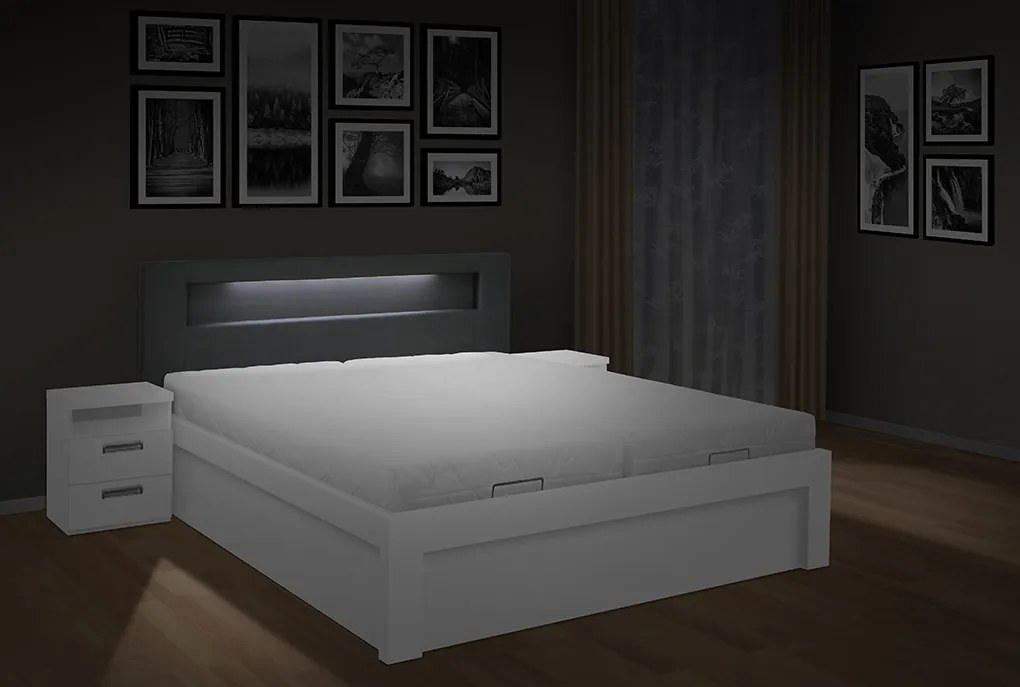 Moderná posteľ ŠÁRKA 200x180cm, LED osvetlenie, elektrické otváranie úložného priestoru farba lamina: biela 113