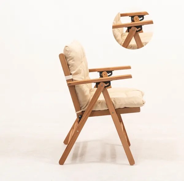 Skladacie záhradné kreslo s vankúšom, béžové/habr