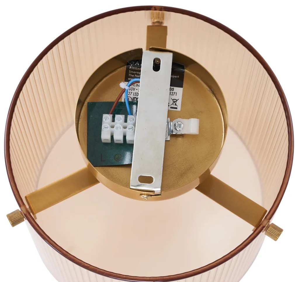 Art Deco stropné svietidlo mosadz s jantárovým sklom - Laura