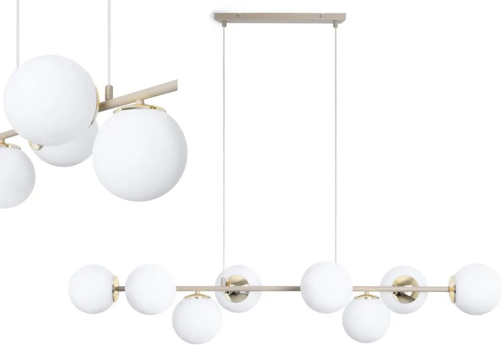 Závesné svietidlo Florence, 8x biele sklenené tienidlo, g/be