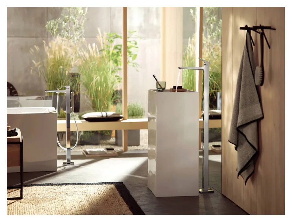 Hansgrohe Metropol, vaňová batéria na podlahu, kefovaná čierna chrómová, HAN-32532340