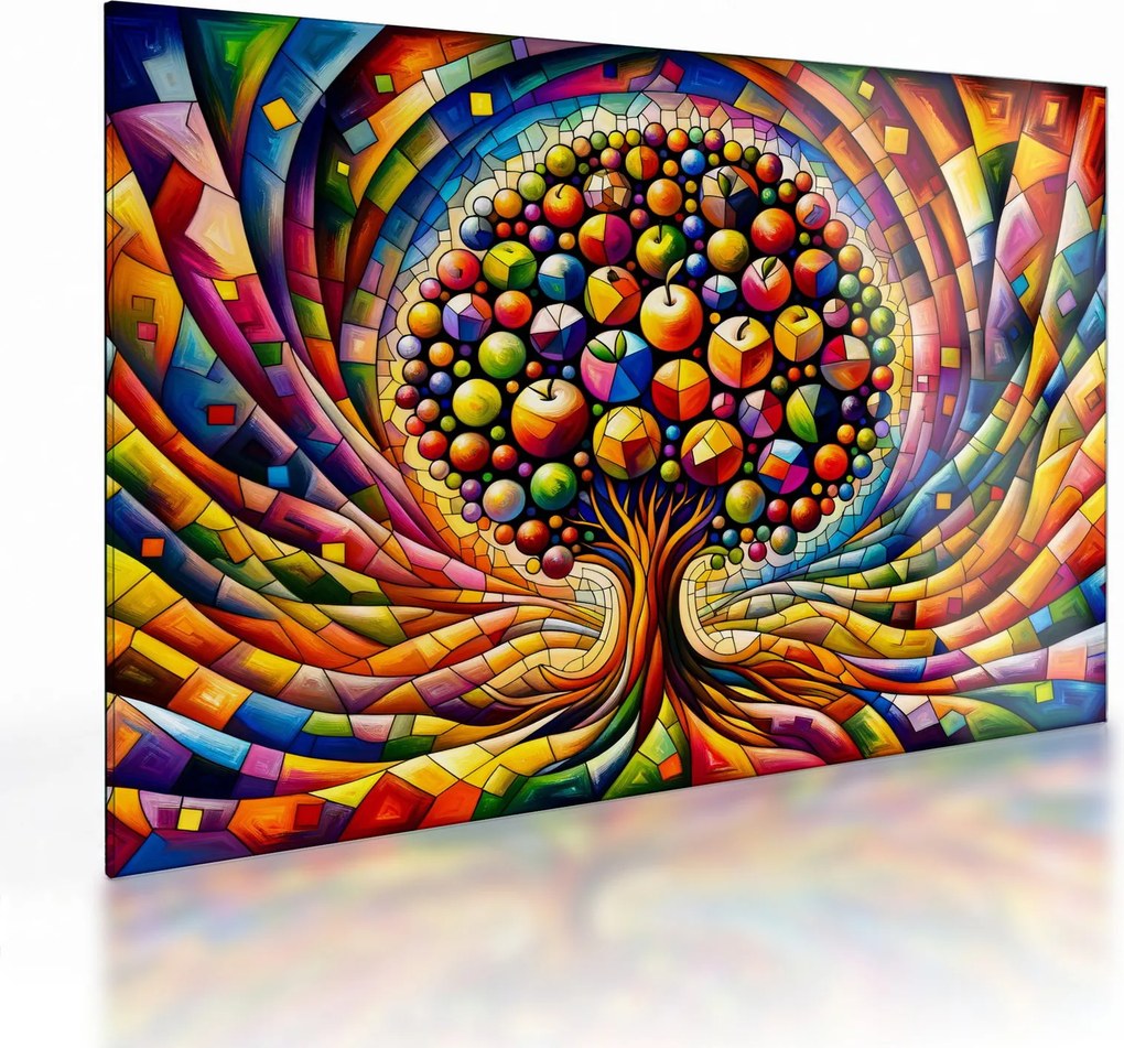 Sklenený obraz – Farebný strom s jablkami (70x50 cm)