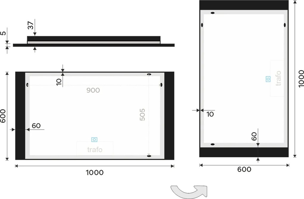 Nimco Čierne LED zrkadlo 1000x600 s dotykovým senzorom - ZPC 41004V-90