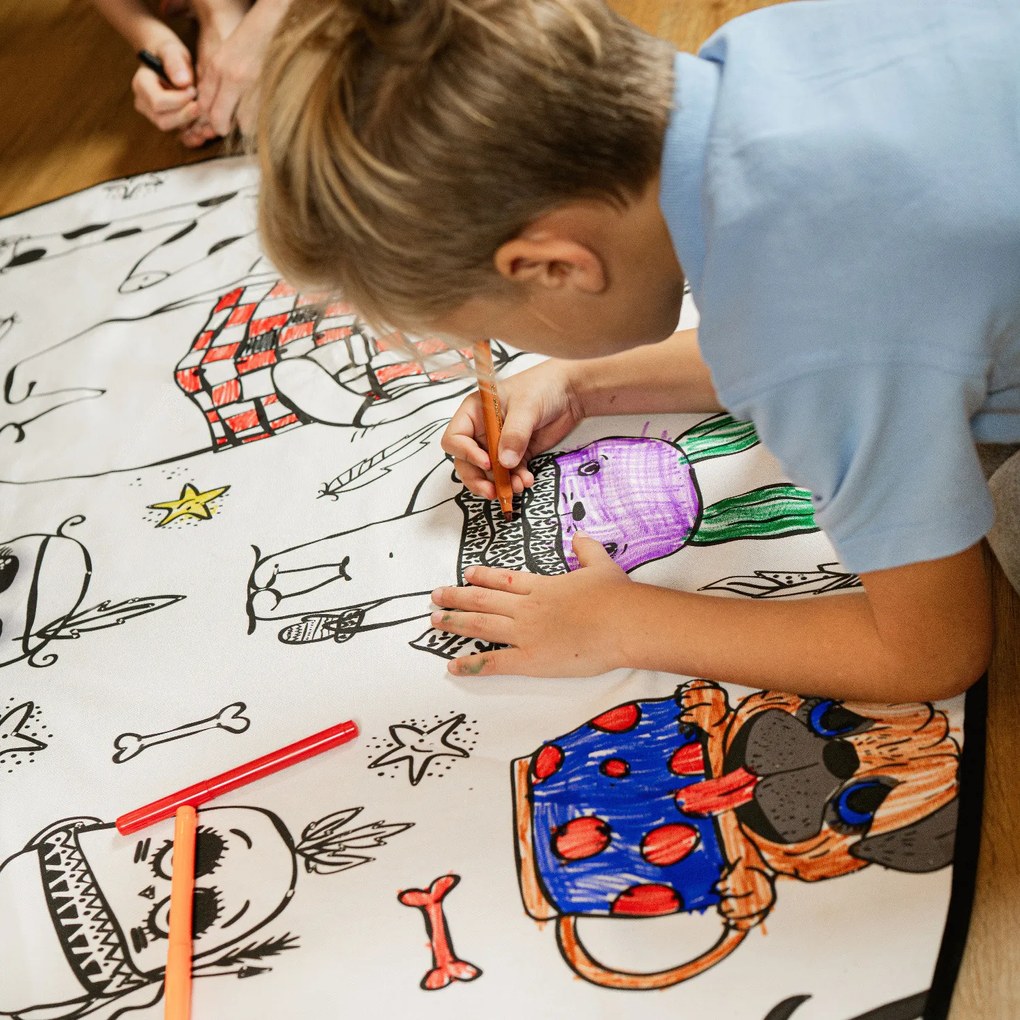 TRHÁK: KOBEREC - OMAĽOVÁNKY - Happy Friends, 130x130 (priemer) kruh, biela, detská izba, Butter Kings