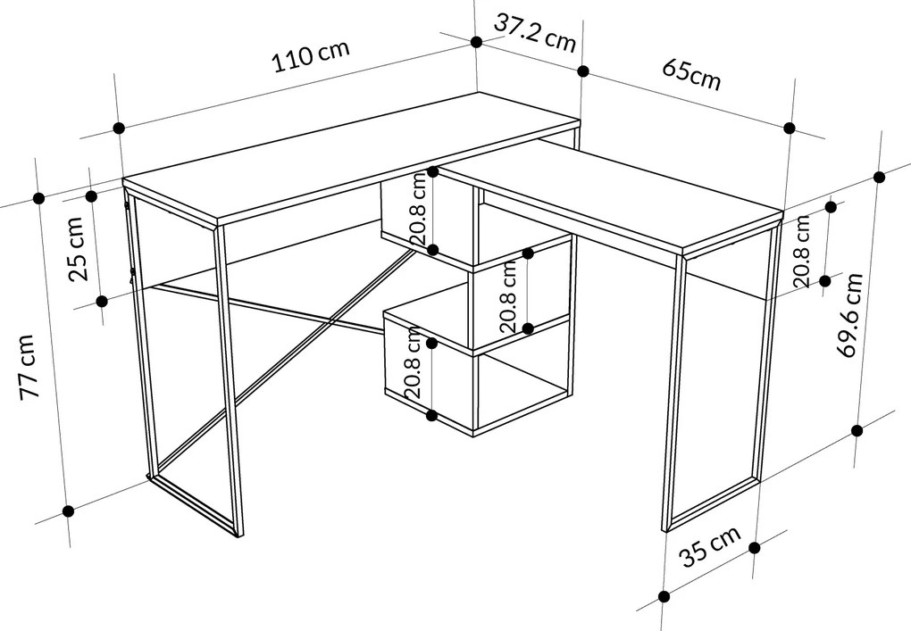 Pracovný stôl Houseland Badau Multi 2v1 biely