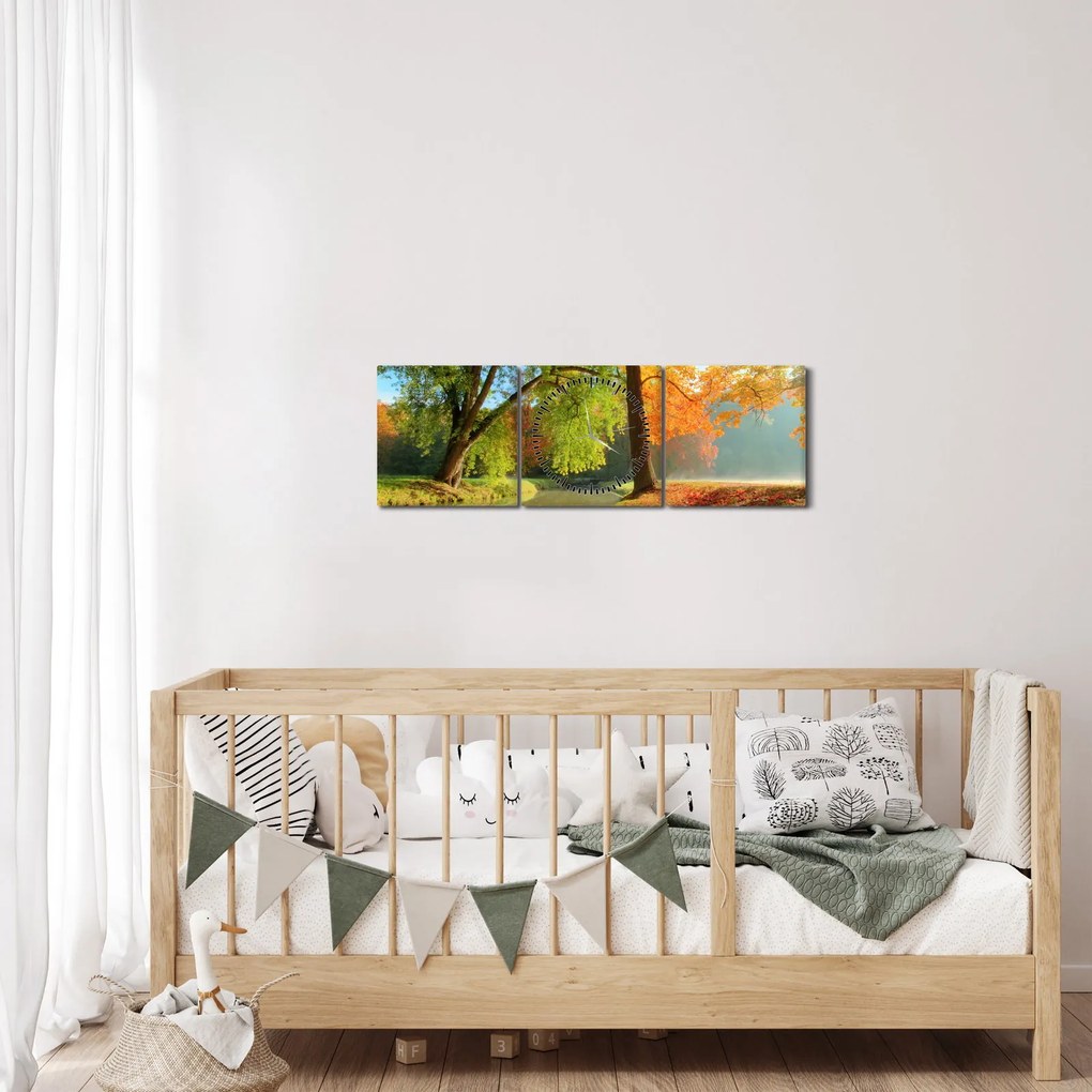 Obraz - Pokojná jesenná krajina (s hodinami) (90x30 cm)