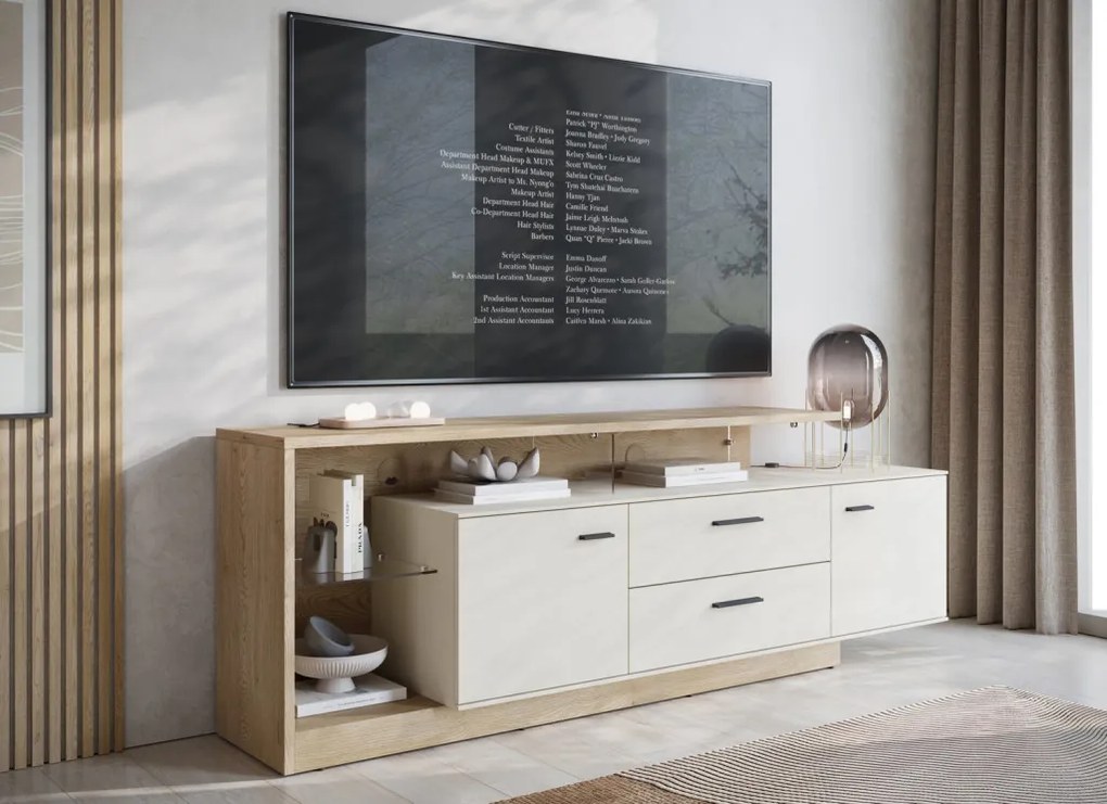 TV stolík Meolo, 191,5 cm, dub cremona/béžový kašmír