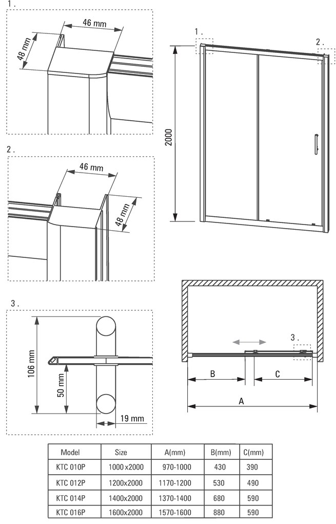 Deante Cynia, posuvné dvere do otvoru 100x200 cm, 6mm číre sklo s EasyClean, chrómový profil, KTC_010P