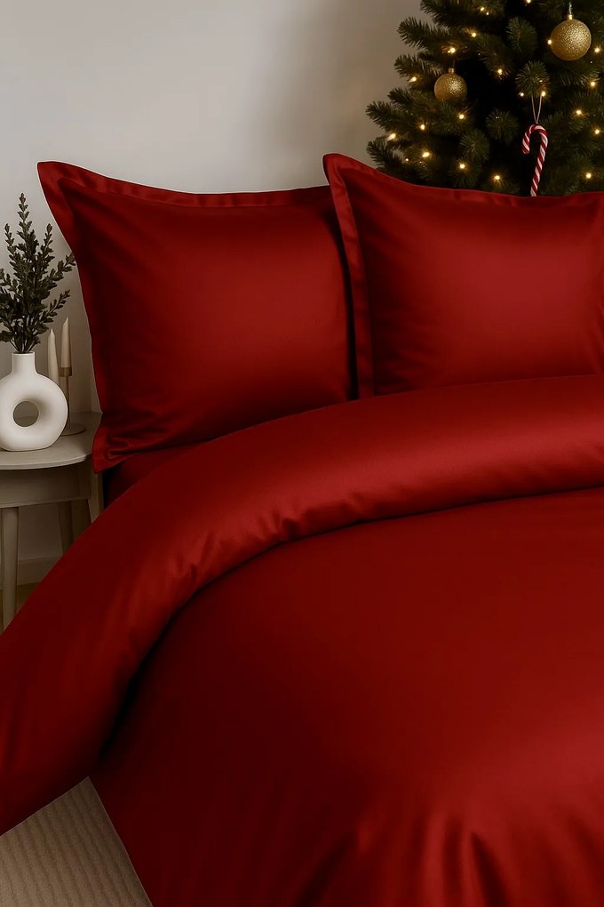 Saténové posteľné obliečky – Vianočná Červená Elegancia, 100% bavlna, zips Veľkosť: 140x200/70x90 cm