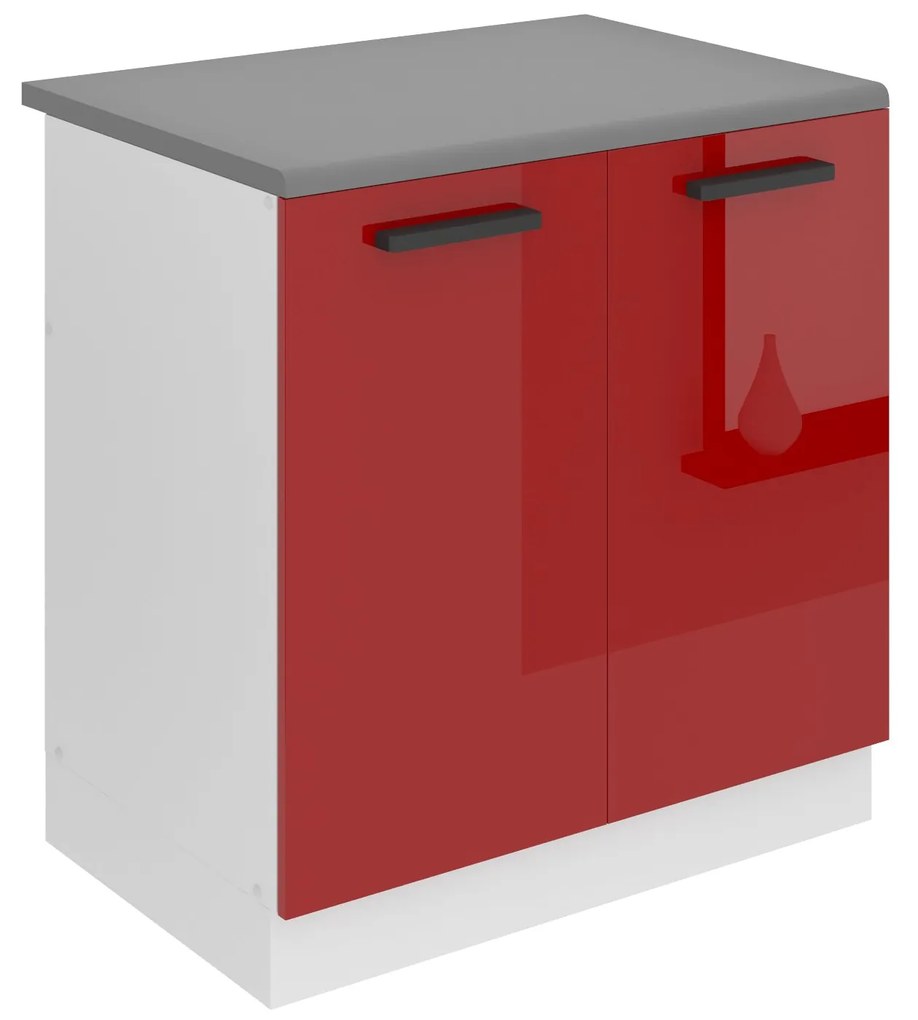 Kuchynská skrinka Belini Premium Full Version drezová 80 cm červený lesk s pracovnou doskou