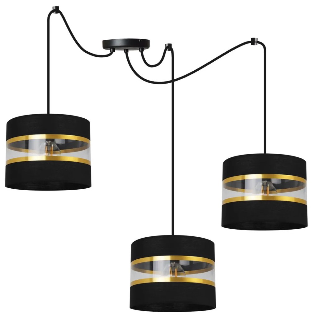 Závesné svietidlo Elegance Spider, 3x textilné tienidlo (mix 6 farieb), (výber z 2 farieb konštrukcie), g