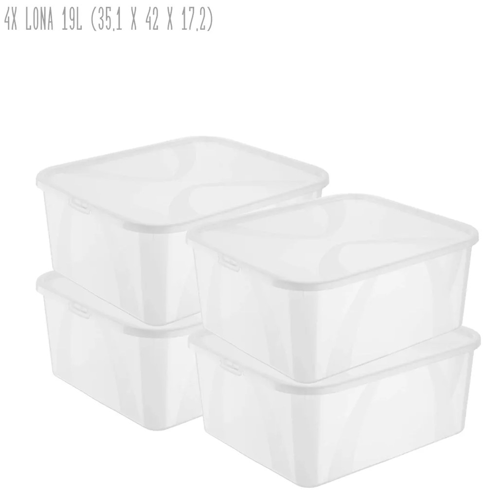 Sada 4 kusov úložných boxov s vekom, Rotho LONA, 42x35x17 (19l) SADA