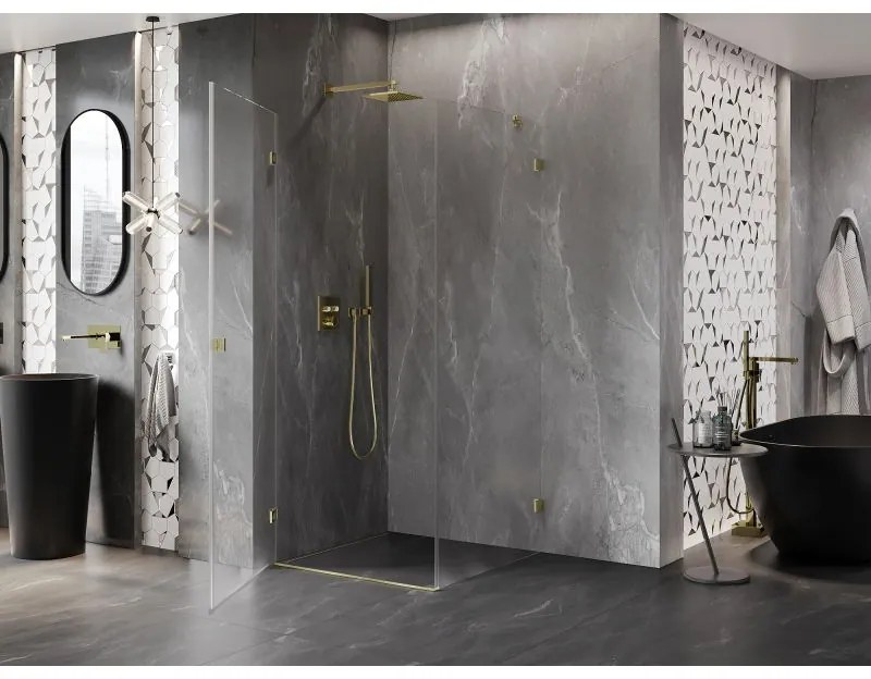 Mexen Lunar-B L sklápací sprchový kút ľavý 80 x 80 cm, číre sklo, zlatá matná, 832L-080-080-55-00-L