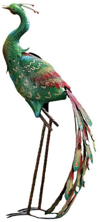 Záhradná kovová figúrka Peafowl Duo, 78 cm, zelená/modrá