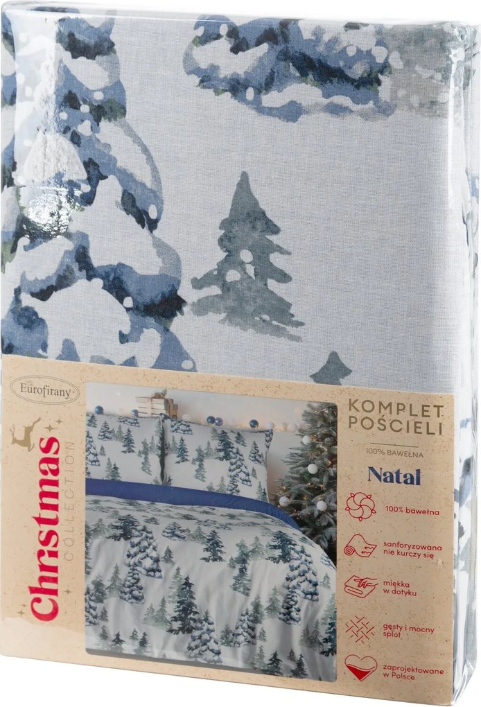 VIANOČNÉ RENFORCÉ OBLIEČKY NATAL 200X220 CM, 2 KS 70X80 CM VZOROVANÉ