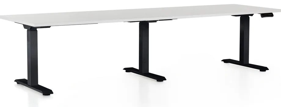 Výškovo nastaviteľný stôl OfficeTech Long, 260 x 80 cm, čierna podnož, biela