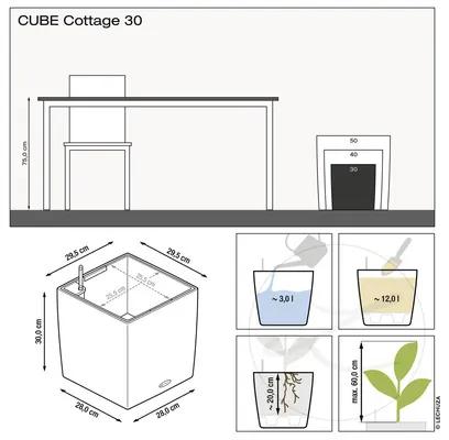 Samozavlažovací kvetináč plastový Lechuza Cube Cottage 30 x 30 x 30 cm pieskovo hnedý