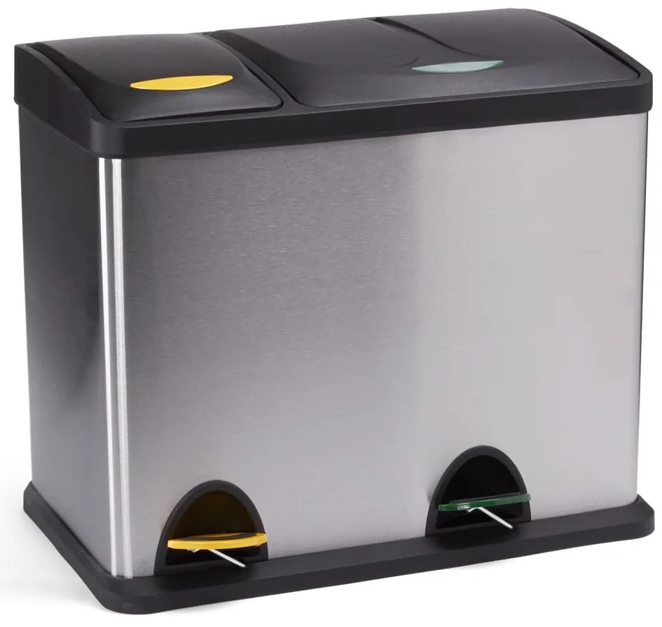 Oceľový odpadkový kôš 18+8 l na triedený odpad/nášľapný v matne striebornej farbe Tri Selectif – MSV