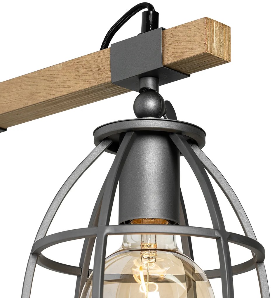 Priemyselná nástenná lampa tmavosivá s dreveným nastaviteľným - Arthur