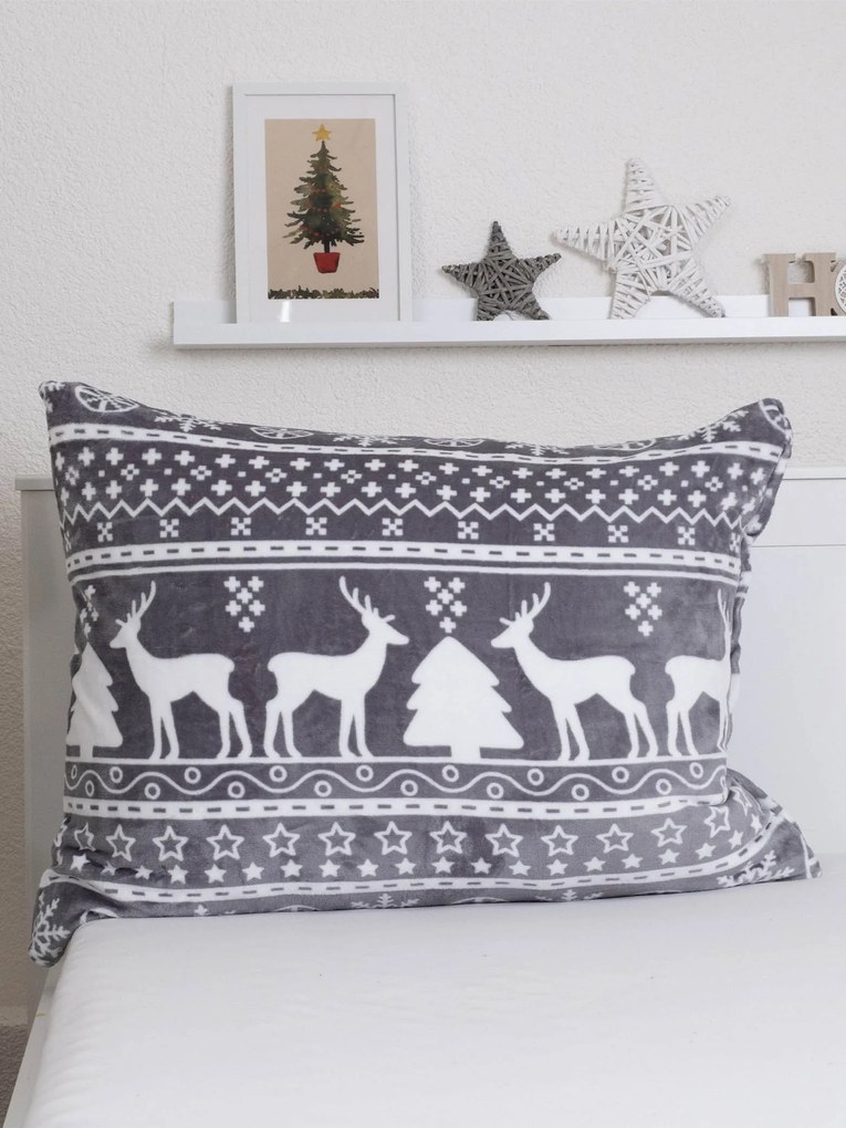 Obliečka na vankúš mikroplyš 70 × 90 cm - Jelene sivé