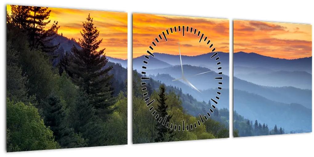 Obraz - Červánky v horách (s hodinami) (90x30 cm)