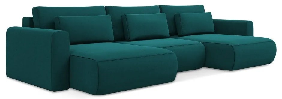 Tyrkysovomodrá zamatová rozkladacia/s úložným priestorom rohová pohovka (do tvaru "U") Kapua – Makamii