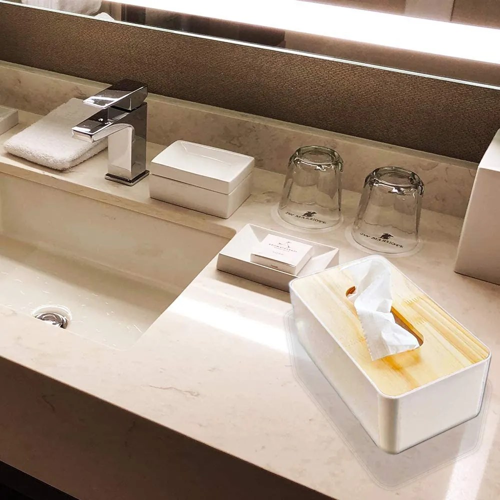 Orion Box na papierové vreckovky, bambus, biely, WHITNEY