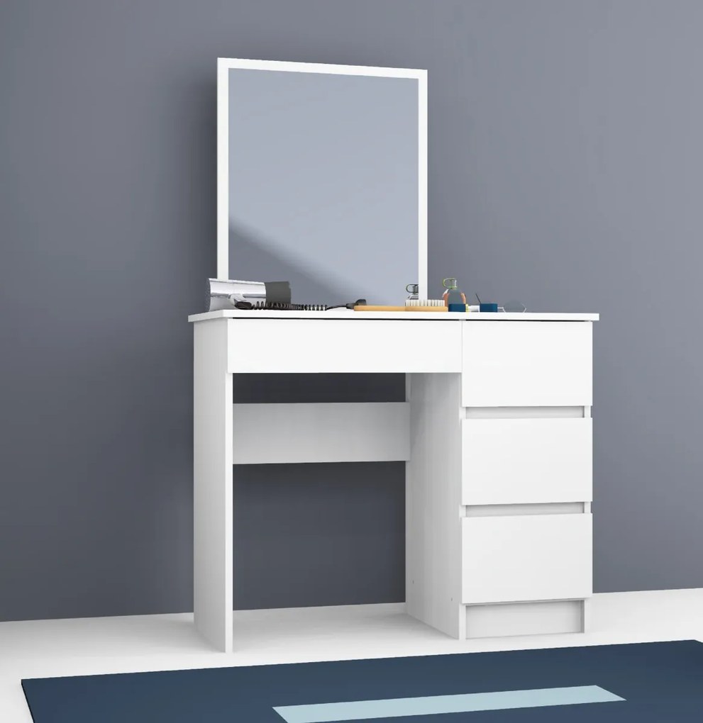 Kozmetický stolík so zrkadlom T-6 90x50 cm biely pravý