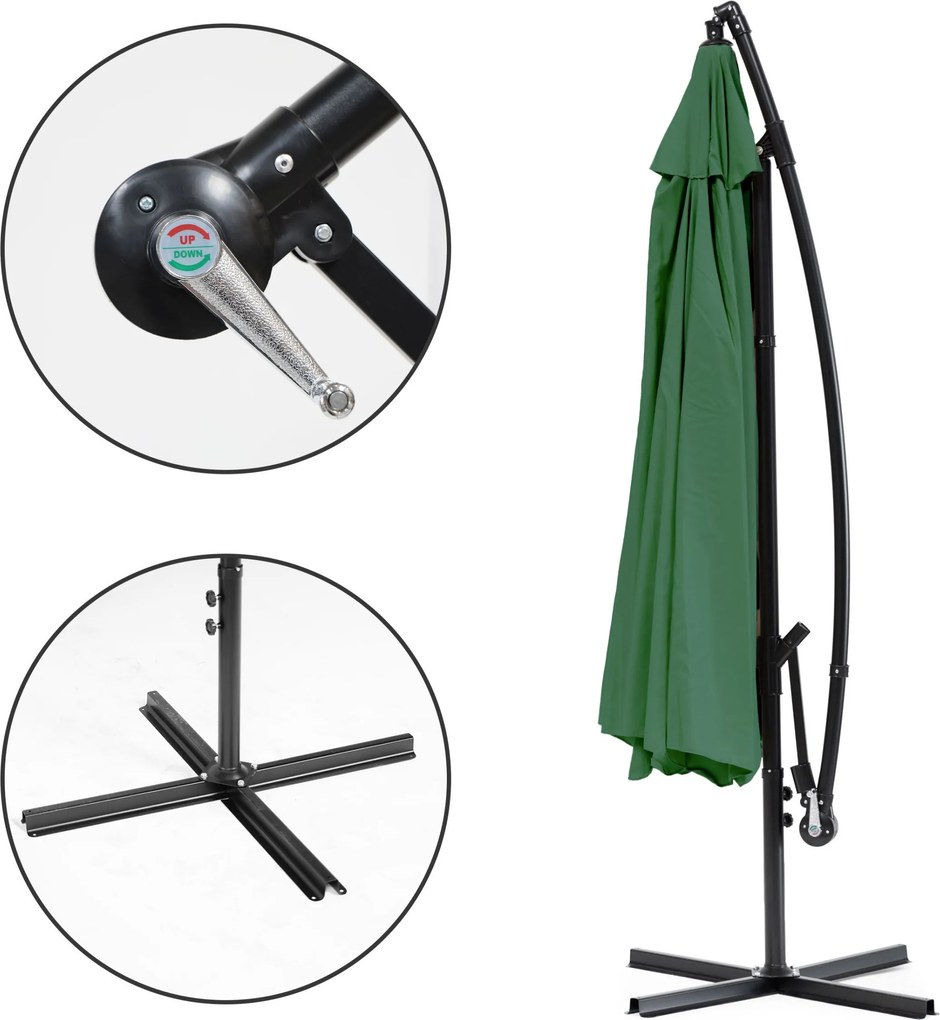 Záhradný slnečník PADDLES s bočnou nohou 300 cm zelený