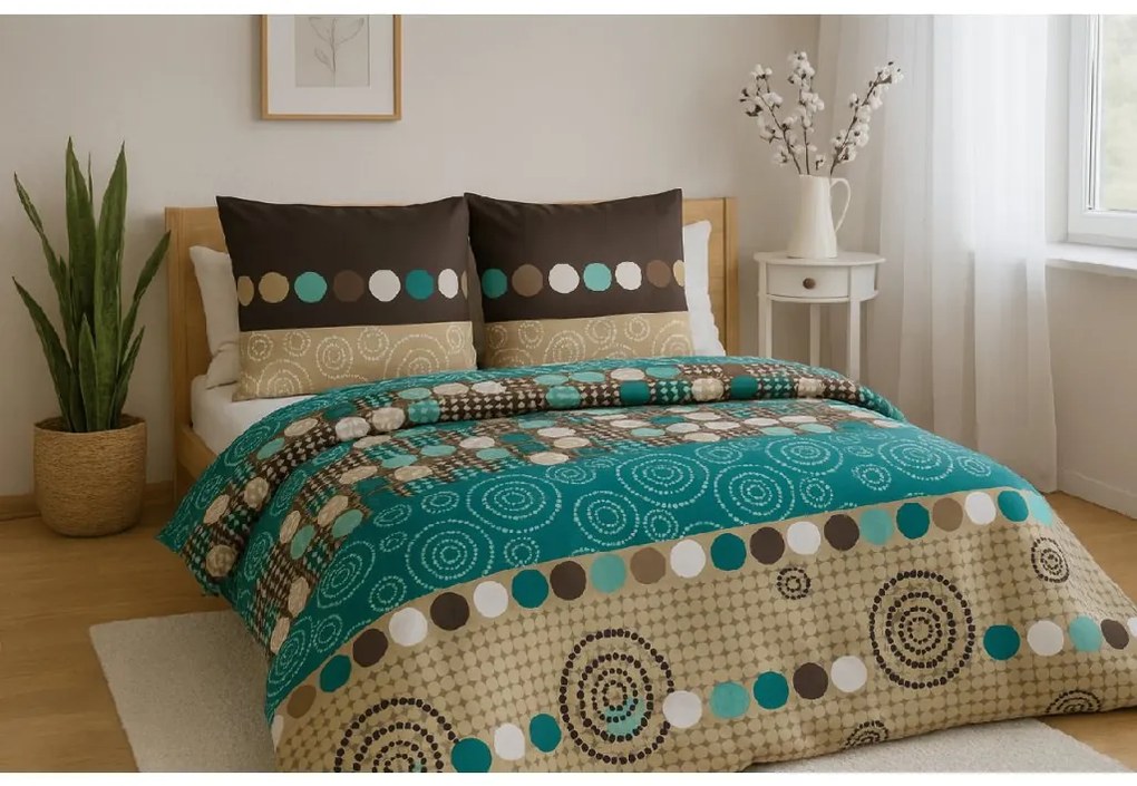 Polybavlnené obliečky na 2 postele CIRCLES GREEN, zelené Rozmer obliečky: 2 ks 70 x 90 cm | 2 ks 140 x 200 cm
