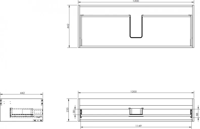 Mexen Box-A, závesná skrinka 120 cm, 1 zásuvka, grafitová matná, 91AX0-1200-235-1-66