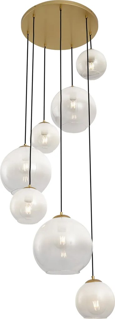 Hotelová elegantná závesná lampa mosadzná s bielym sklom okrúhla 7-svetiel - Misty