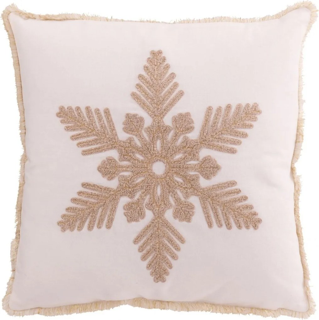 Béžovobiely vianočný vankúš so snehovou vločkou Snowflake – 45*45*15 cm