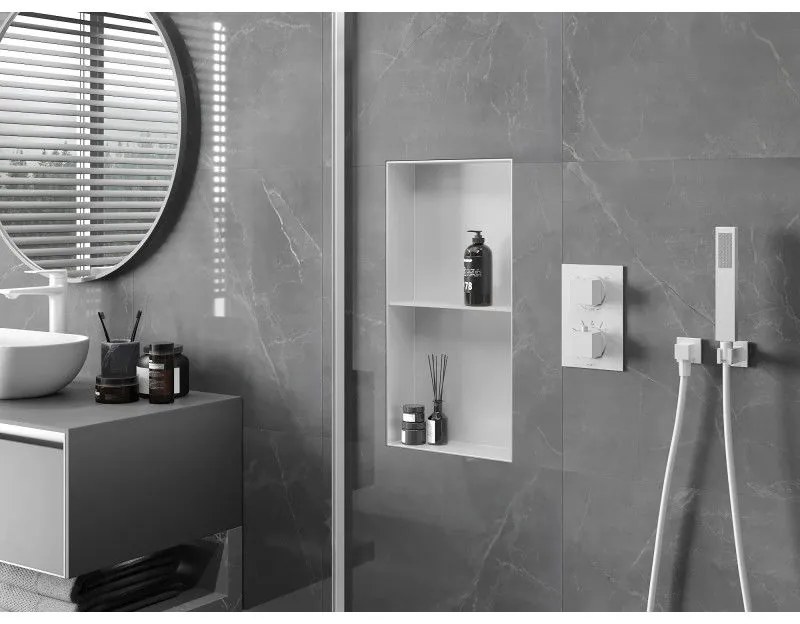 Mexen X-Wall-NR, polička na zapustenie pod obklad bez goliera 60 x 30 cm, biela, 1921603010S