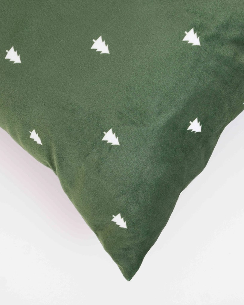 Vianočná obliečka na vankúšik Velvet 40 × 40 cm - Vločky a stromčeky zelený