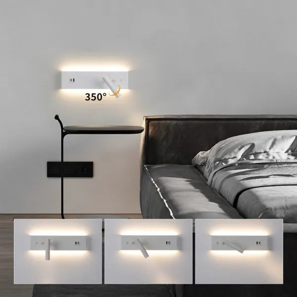 Brilagi-LED Nástenné bodové svietidlo s USB portom NOCTIS LED/3W/230V+LED/9W biela