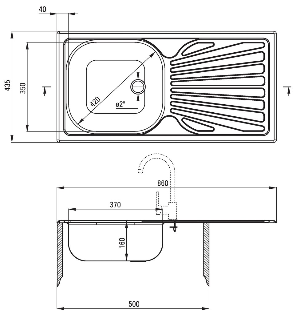 Deante Techno, nerezový drez na dosku 1-komorový Z/O 860x435x160 2" + sifón, vzor satyna, ZMU_011B