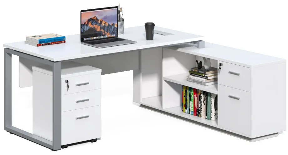Kancelársky stôl s kontajnerom a komodou Houseland Prime Home 03 180 cm biely